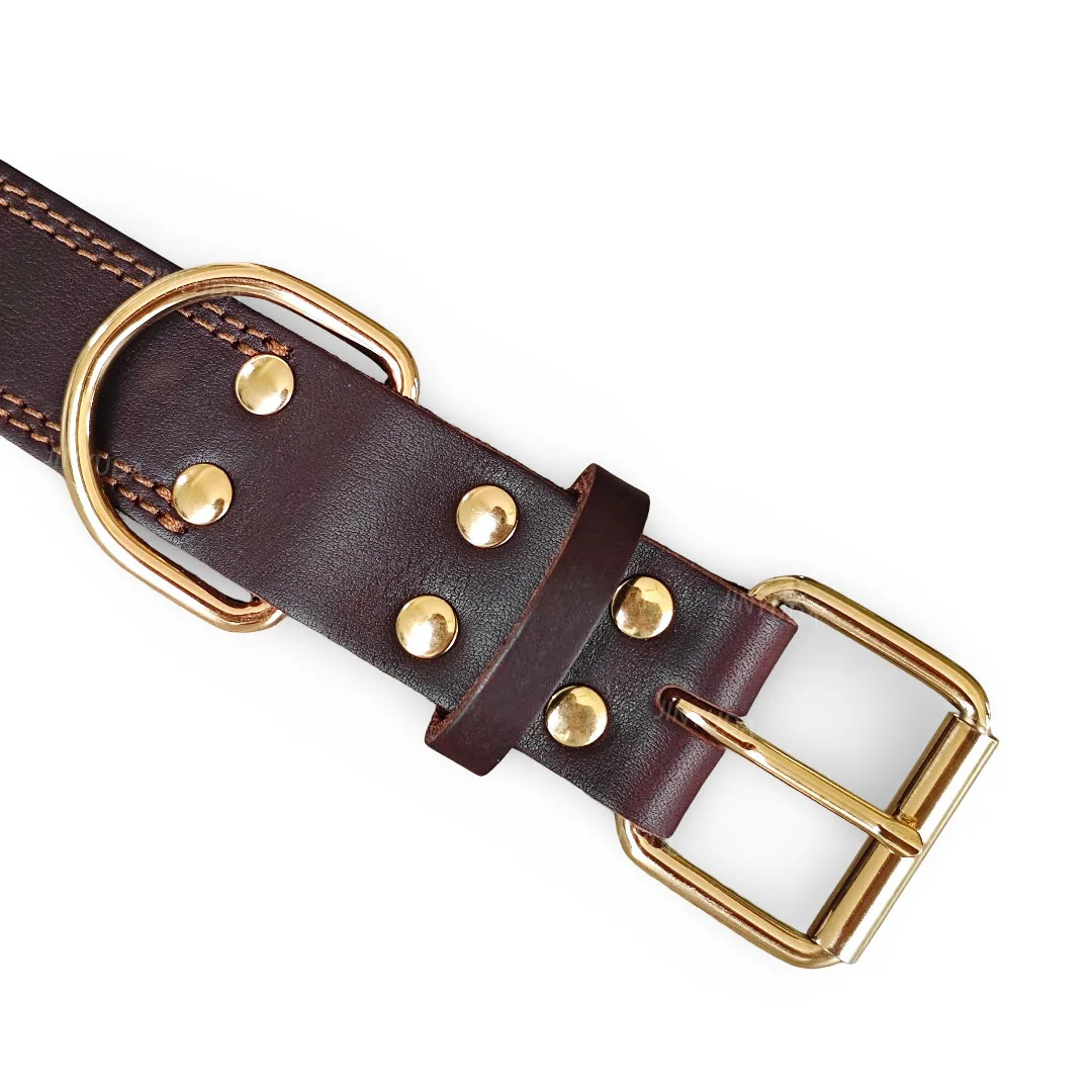 Collar de cuero para perro, collares para perros de cuero auténtico de doble punto auténtico y resistente con Collar ancho de entrenamiento para caminar para perros con hebilla de Metal - imagen 2