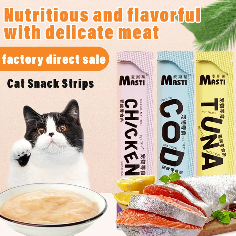 Snacks para gatos y gatitos, tiras frescas para pollo, atún, bacalao, comida húmeda, nutrición e hidratación, aperitivos para gatos