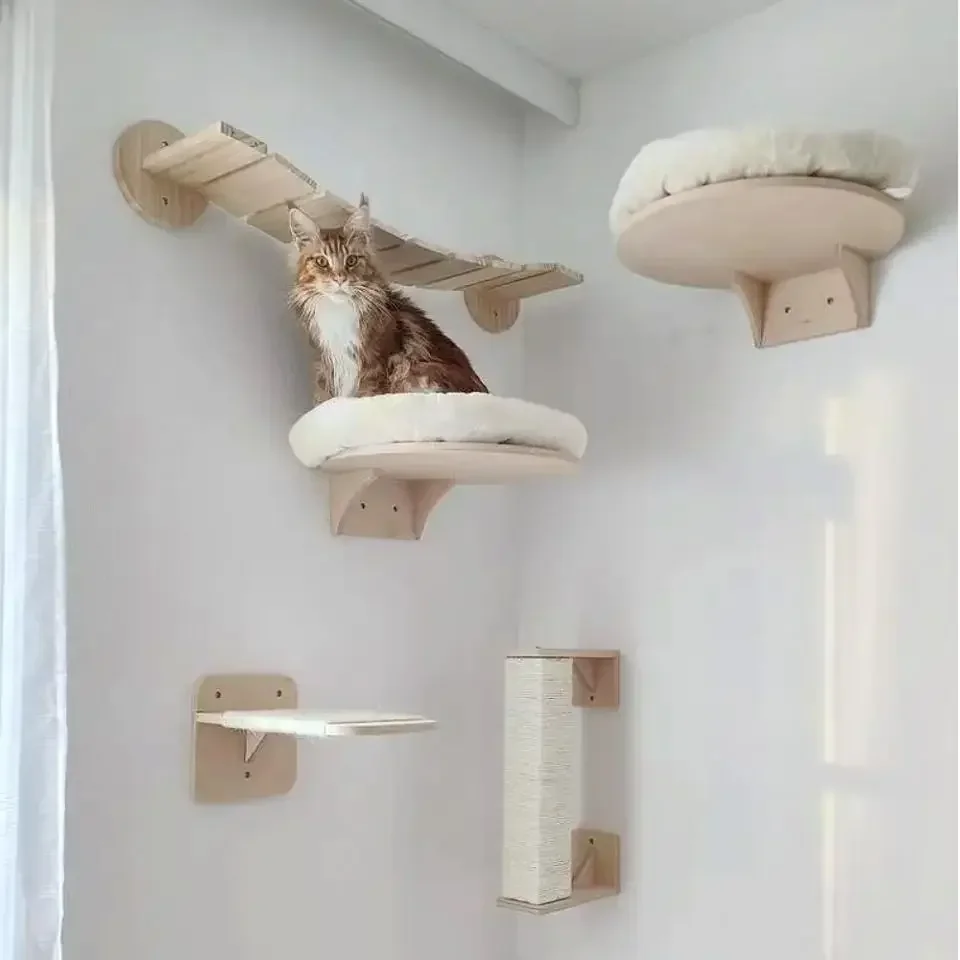 Estantes de escalada para gatos en pared con hamaca y rascadores - imagen 3