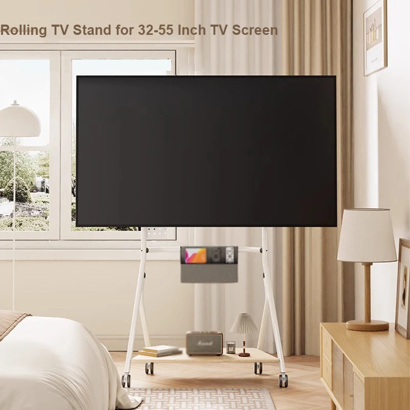 Soporte para TV con ruedas, soporte para TV móvil con ruedas para televisores de 32-55 pulgadas Carro para TV móvil con altura ajustable VESA 400x400 mm hasta 110 libras - imagen 2