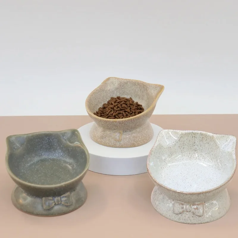 Cuenco de cerámica para gatos, perros, protección del cuello, comederos para mascotas con boca inclinada