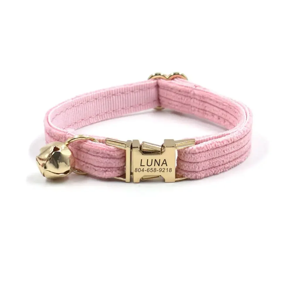 Collar de gato personalizado con grabado gratuito, correa para mascotas a juego, hebilla de Metal de contactos personalizados, Collar grueso rosa para mascotas pequeñas