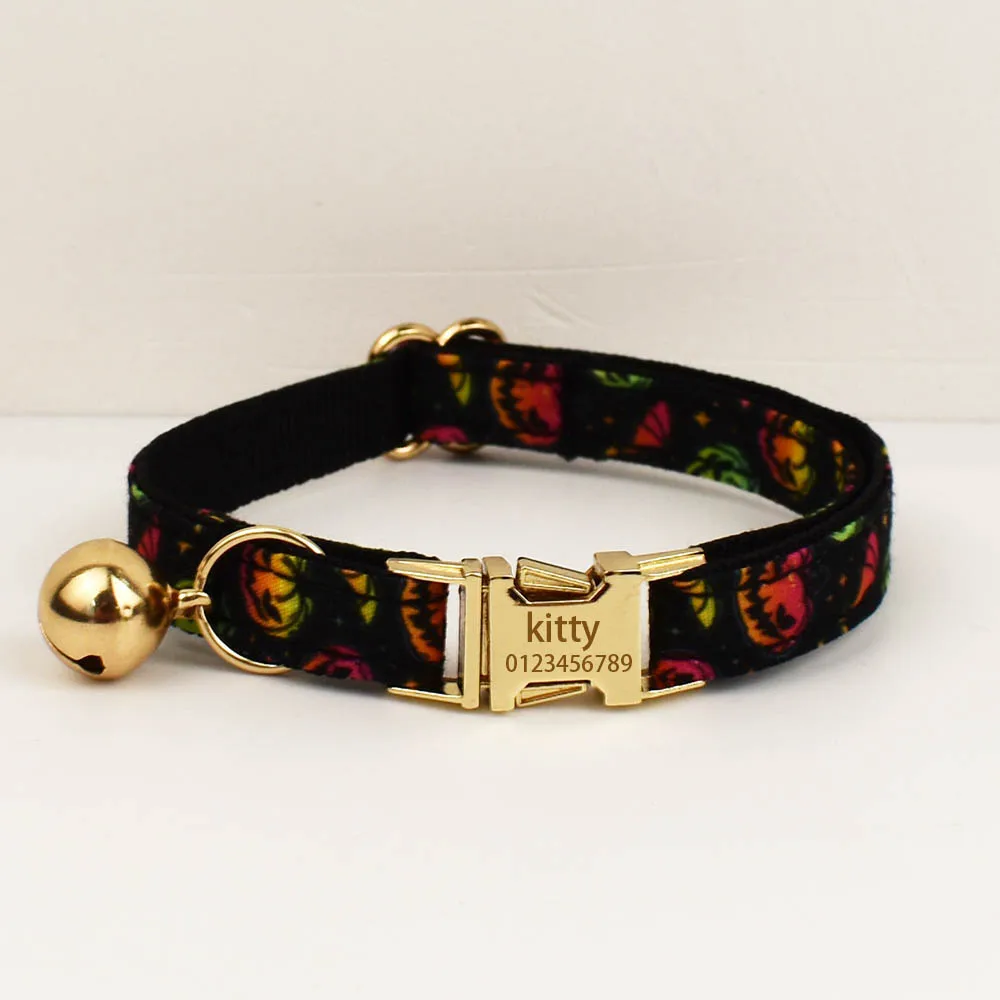 Juego de Collar y correa para gato de Halloween con etiqueta de identificación grabada con campana, accesorios de Metal personalizados para mascotas para gatitos - imagen 4