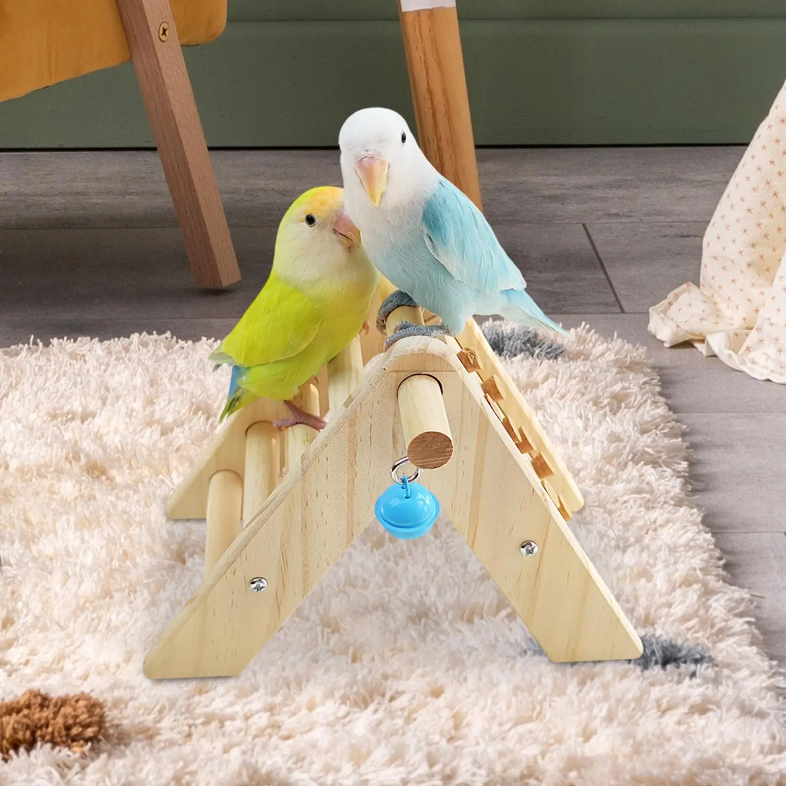 Wood Parrot Stand with Ladder Perch Bird Standing Rack Sturdy for Finches Cockatoo Stable Placement Versatile with Bell