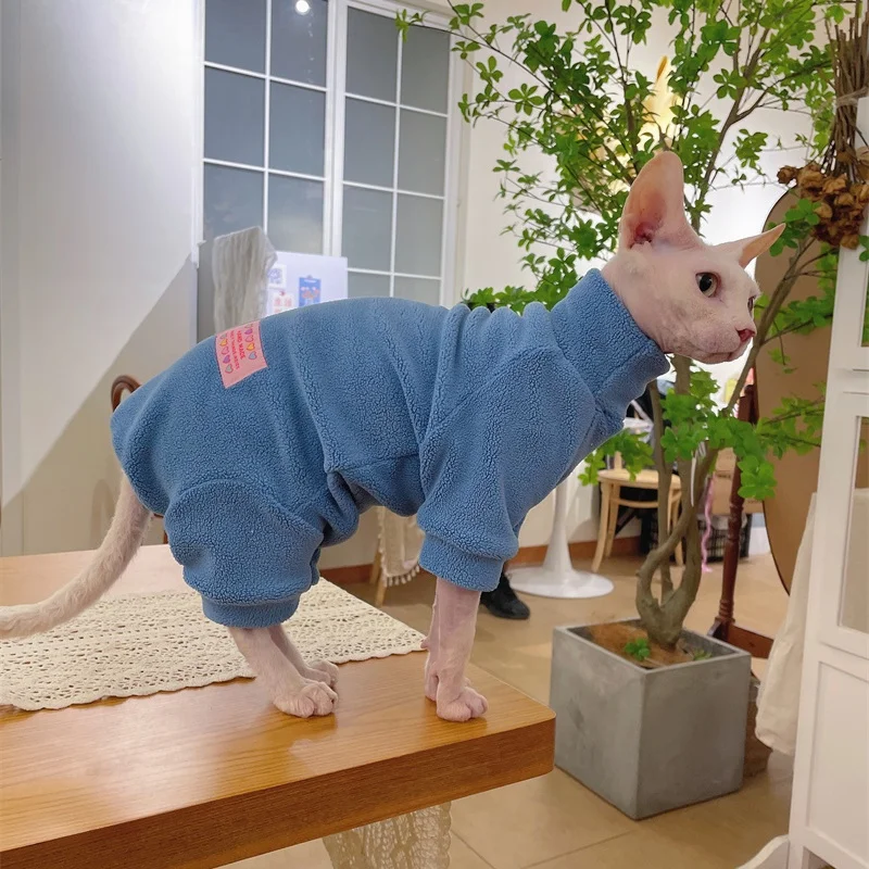 Abrigo polar para gato Sphynx, sudadera cálida, mono de 4 patas para gatitos, perros, ropa de descanso suave para hombre, suéter Devon Rex - imagen 4