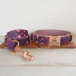 Collar perro grabado gratuito con correa – Loto morado