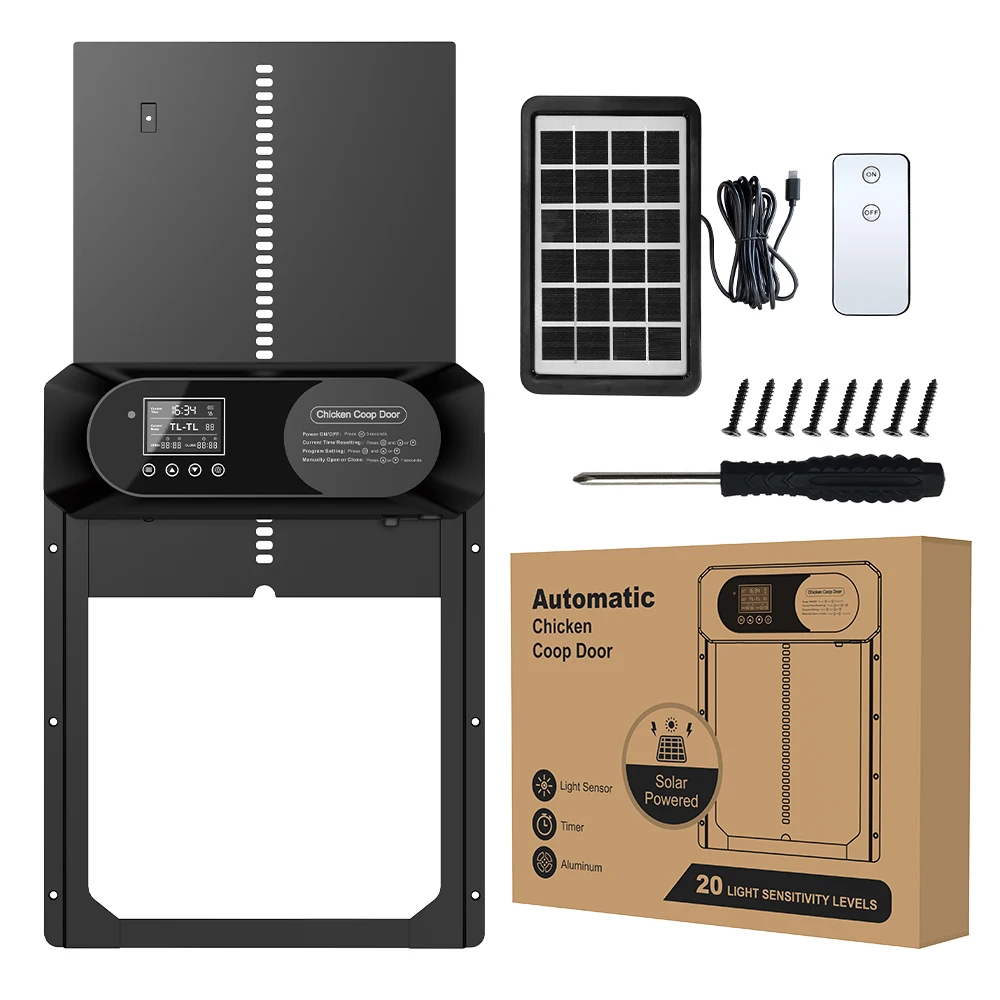 Puerta automática solar gallinero con sensor antipinzamiento eléctrica