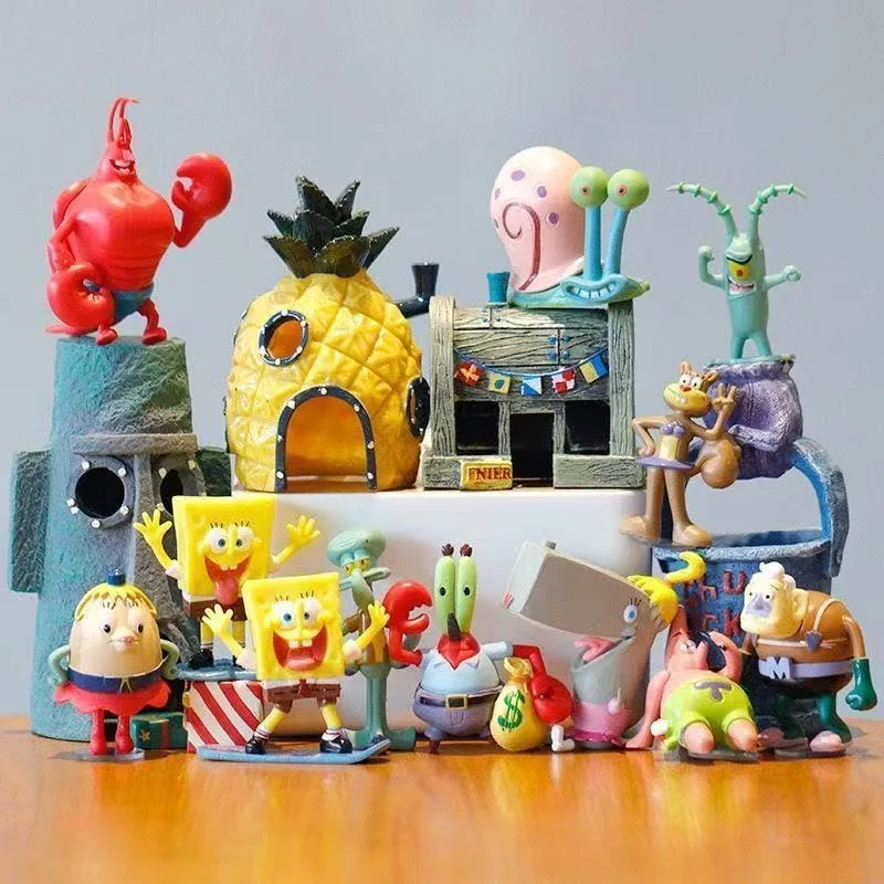 12 unids/set Anime Bob Esponja Patricio colección de figuras de acción modelo juguetes decoración de habitación de dibujos animados regalo de cumpleaños para niños