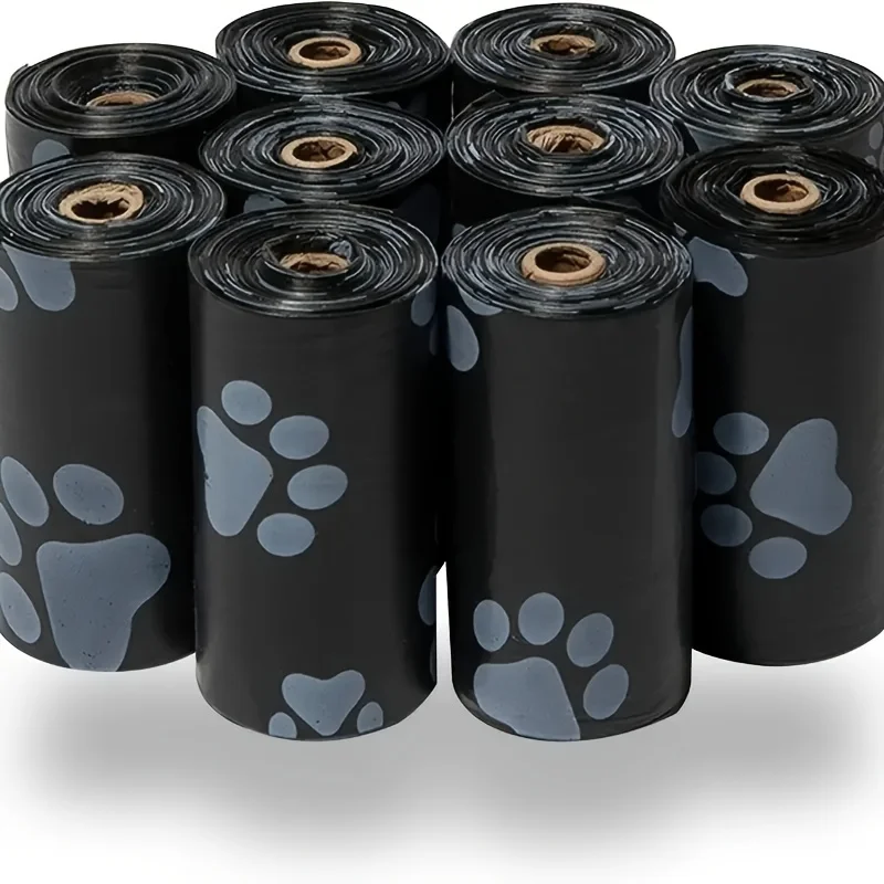 5/10/20 rollos de bolsas gruesas para excrementos de perros a prueba de fugas para paseos al aire libre, material de polietileno, eliminación de residuos de animales, negro o verde