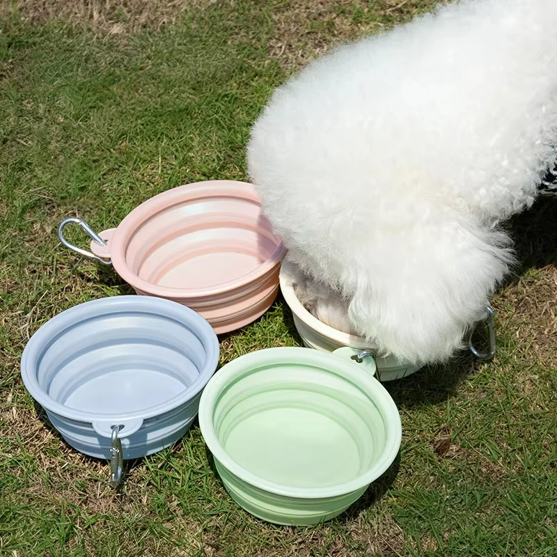 Cuenco plegable para perros de 350ML, cuenco portátil para comida de perros para exteriores, contenedor de comida para cachorros, alimentador de silicona para perros, accesorios para acampar - imagen 4