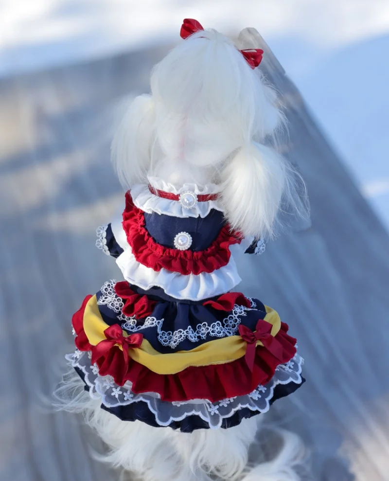 Lindo vestido de perro Lolita con lazo para razas pequeñas, vestido para mascotas, vestido de tul para perros, vestido tutú de princesa para mascotas, ropa de fiesta para perros - imagen 3