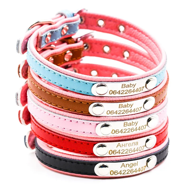 Free Engraving Personalized Dog Collars Cat Pet Name ID Collar  For Small Medium Dogs Leather Dog Collars XS S M 5 Color supply - imagen 4