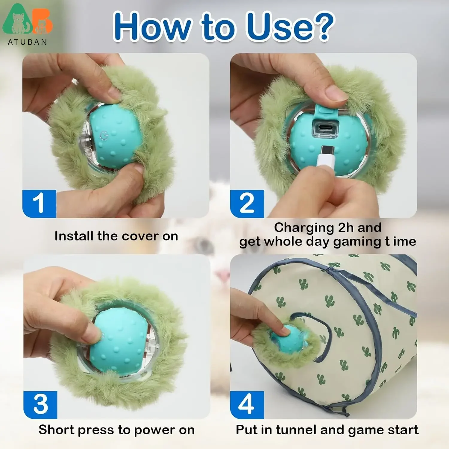 ATUBAN-Túneles interactivos para gatos con bola automática, persecución brillante, movimiento activado, juguete interactivo para gatos, juegos de cuevas - imagen 5
