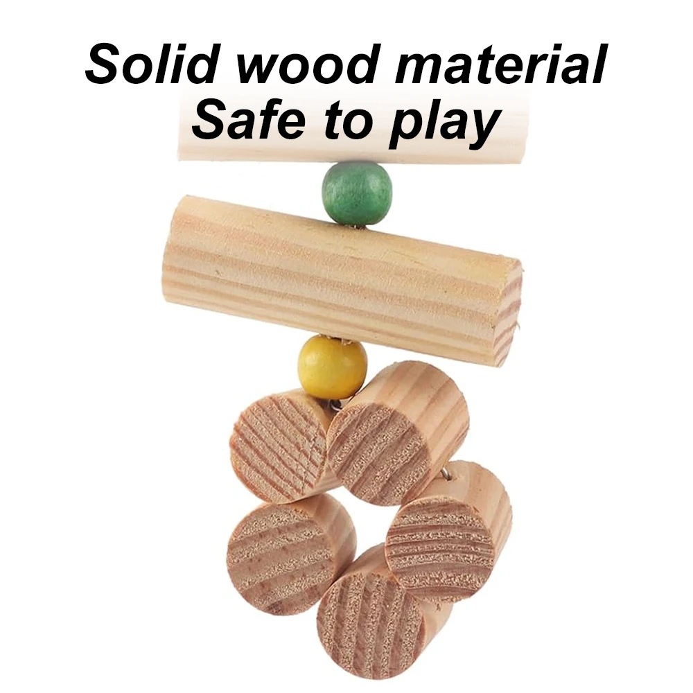 Columpio de loro de madera Natural, juguetes para masticar con cuentas de colores aleatorios, juguete Molar colgante divertido para mascota, pájaro, hámster, Chinchilla, conejo, 1 ud. - imagen 3