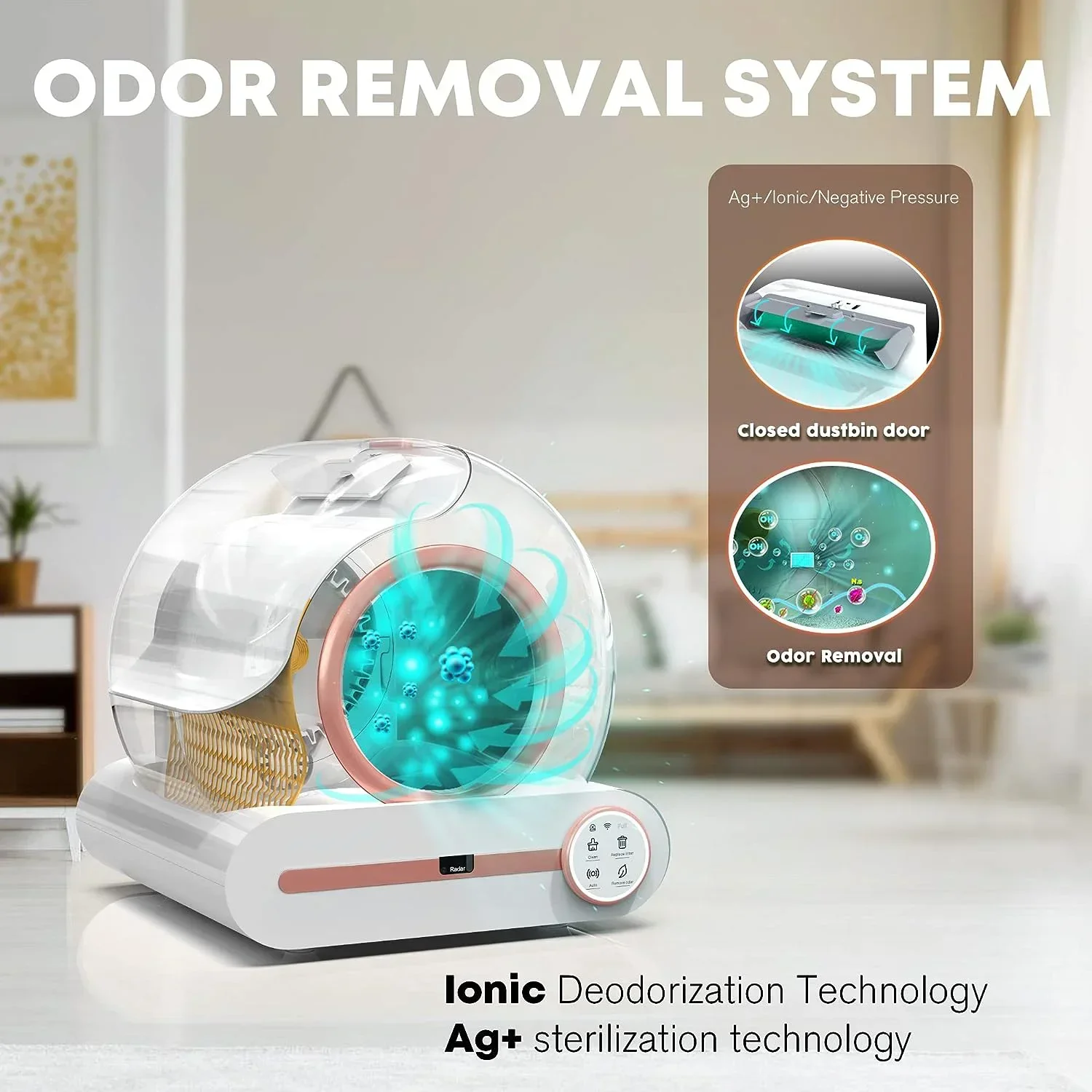 Caja de arena inteligente automática para gatos, inodoro de autolimpieza, completamente cerrado, eléctrico, grande, para mascotas, versión en inglés - imagen 2