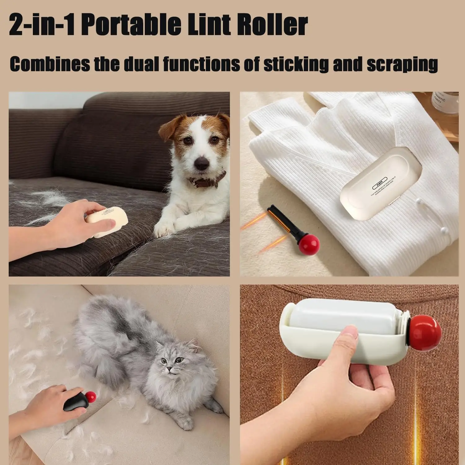 Rodillo de pelusa pegajoso, eliminador de pelusa lavable 2 en 1, mini bola reutilizable portátil para quitar el pelo de mascotas para ropa, muebles, pelo de perro y gato - imagen 3