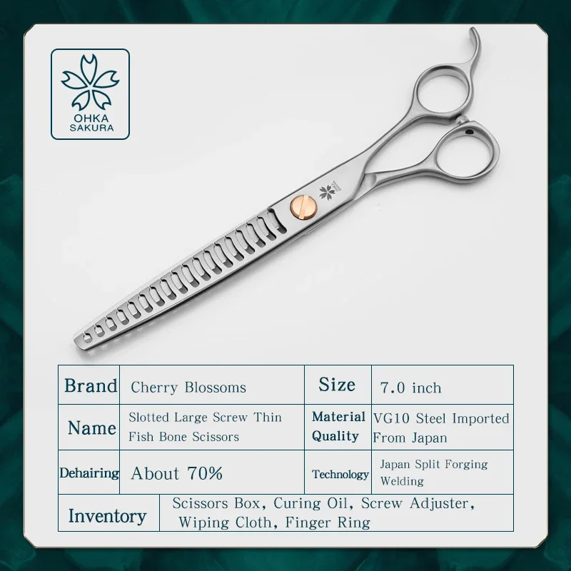 Tijeras de espina de pescado finas y abiertas para mascotas de cereza, artefacto de recorte de pelo de perro con tornillo grande ranurado vg10 importado - imagen 3