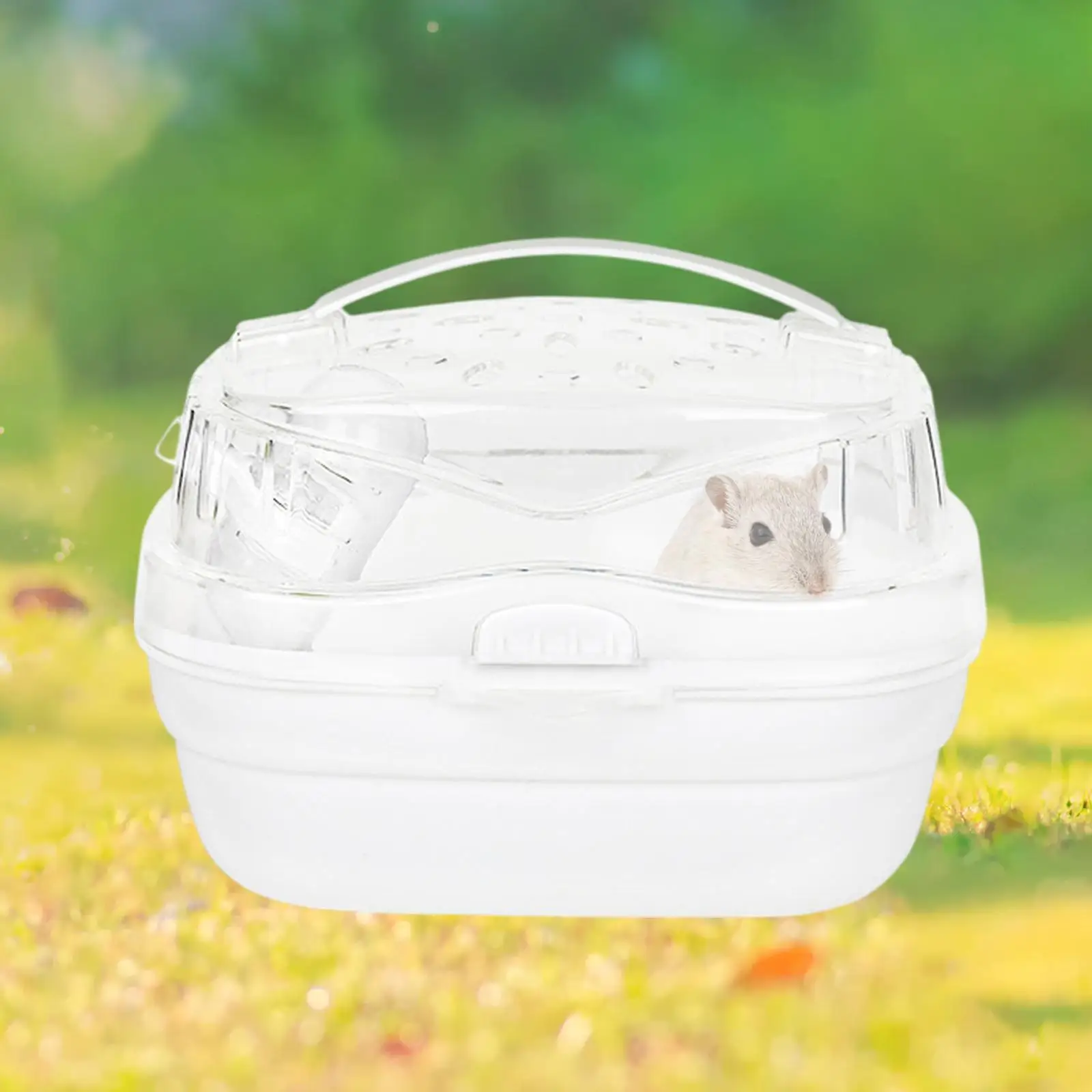 Portable Hamster Carrier Cage Ventilation Design for Outdoor Multifunctional 360° Transparent Window Built in Water Bottle