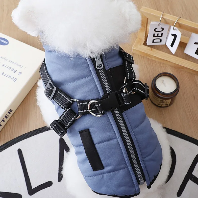 Ropa de invierno para perros, chaqueta gruesa y cálida para perros, chaleco impermeable para cachorros, abrigo reflectante para perros con arnés, ropa para mascotas Bulldog Chihuahua - imagen 4
