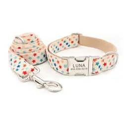 Collar y correa personalizable para perro con grabado estrellas caramelo