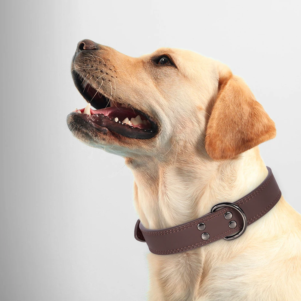 Collar de perro de cuero auténtico suave y duradero, collares de cuero genuino para mascotas para perros pequeños, medianos y grandes, pastor alemán, marrón y negro - imagen 3