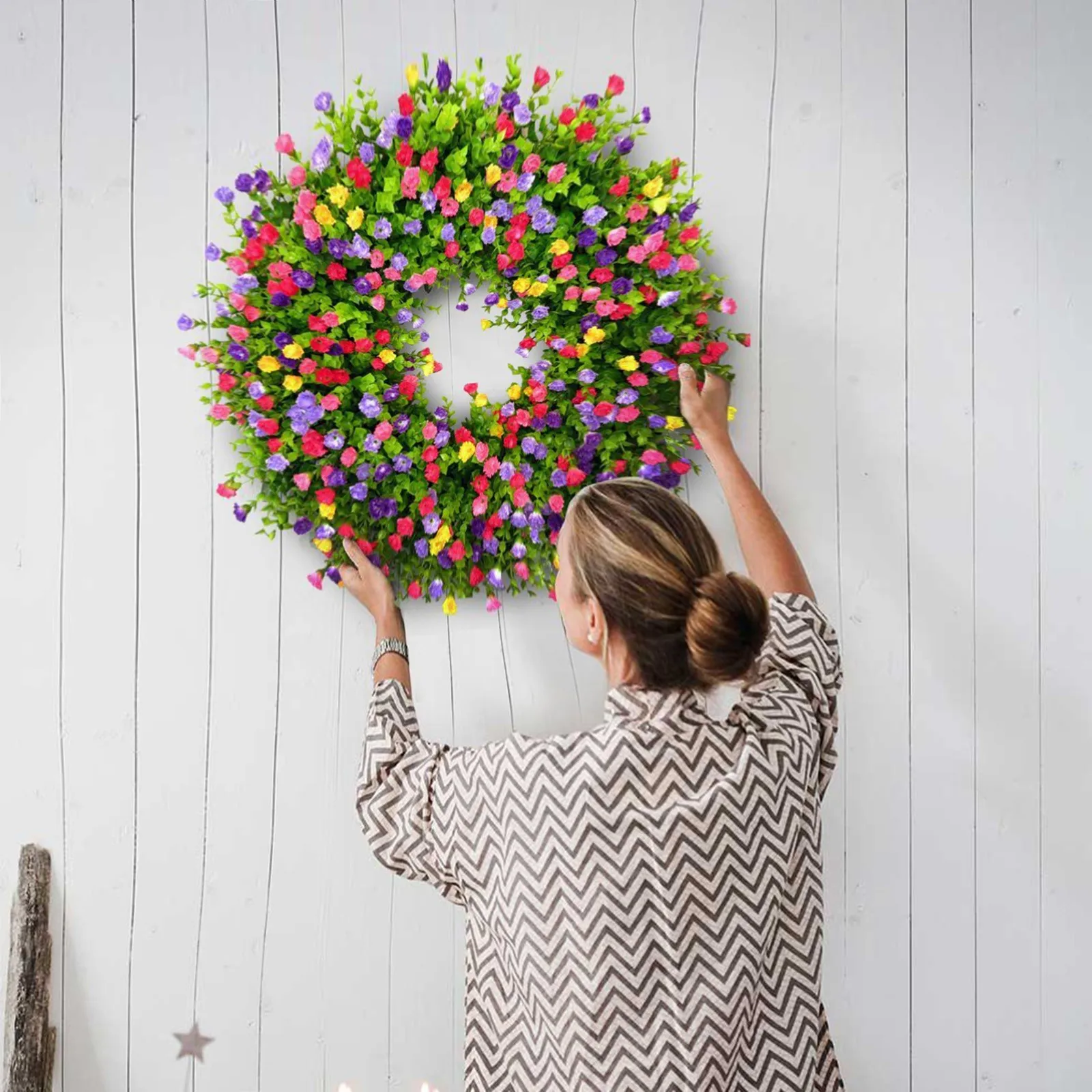Guirnalda de flores artificiales para puerta, decoración colorida de eucalipto, ideal para regalo de boda, primavera y verano - imagen 4