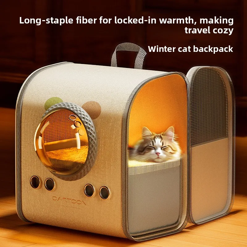 Bolso cálido para gatos de otoño e invierno, bolso portátil para salir, suministros de mochila universales transpirables y cómodos para las cuatro estaciones