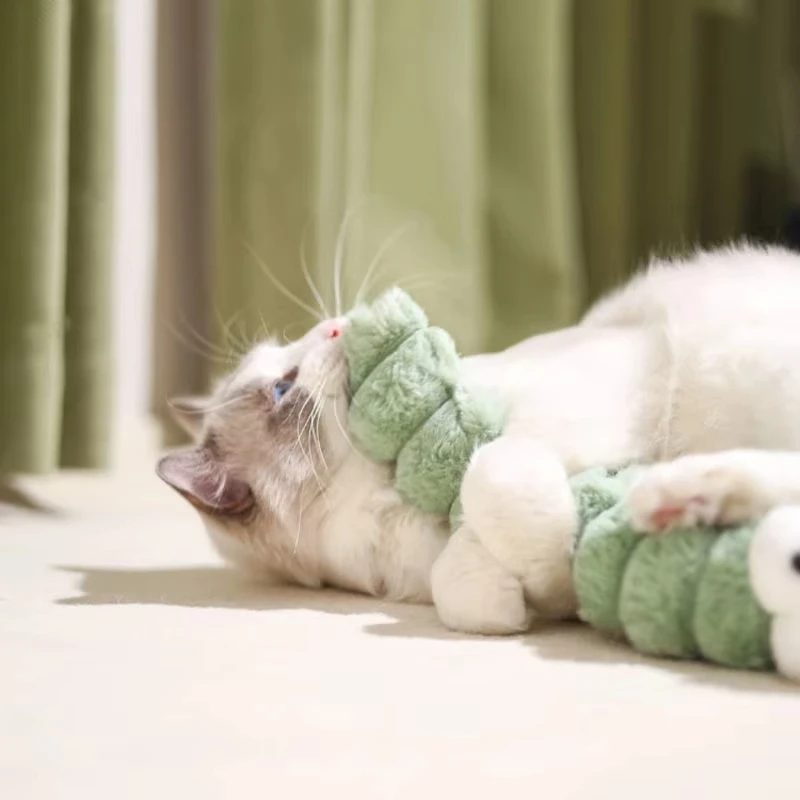 Juguete de peluche para masticar para gatos, cojín, oruga, almohada con hierba gatera, juguetes interactivos suaves para gatos, suministros de juguetes para gatos - imagen 5