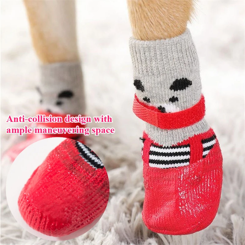 4 calcetines impermeables para perros, botines cálidos antiarañazos para perros y gatos pequeños, protectores antideslizantes para patas de invierno - imagen 4