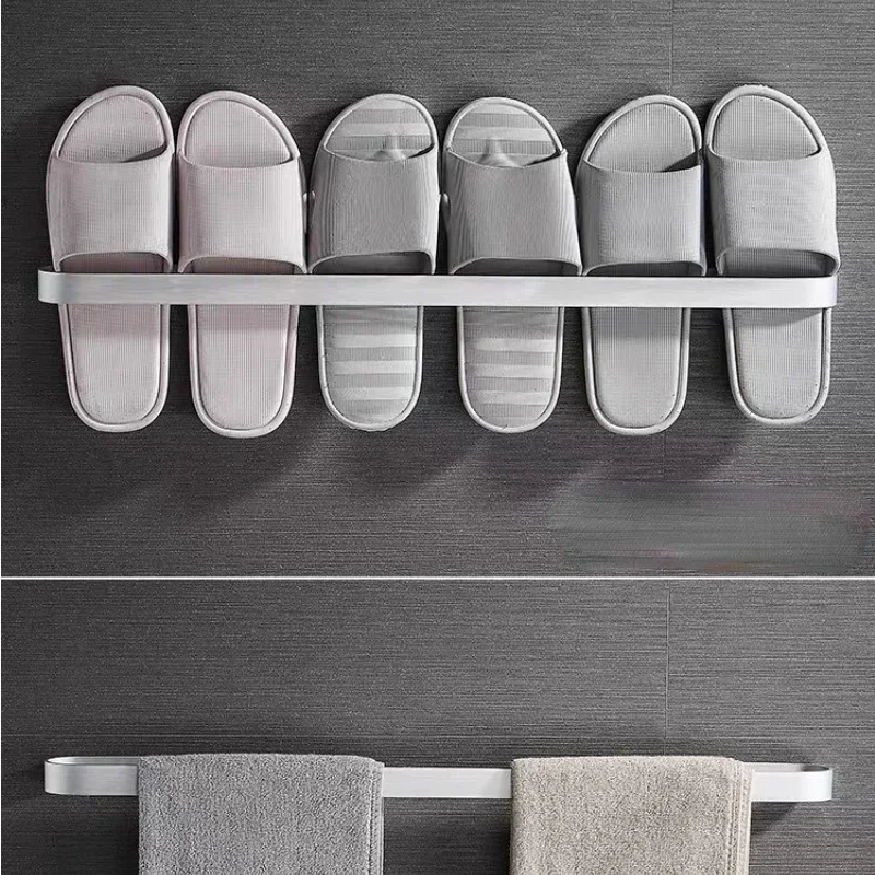 Estante para zapatillas de aluminio sin perforaciones, montaje en pared para baño, dormitorio, soporte colgante para zapatos, organizador, puerta de pared del inodoro, estante de almacenamiento de toallas - imagen 2