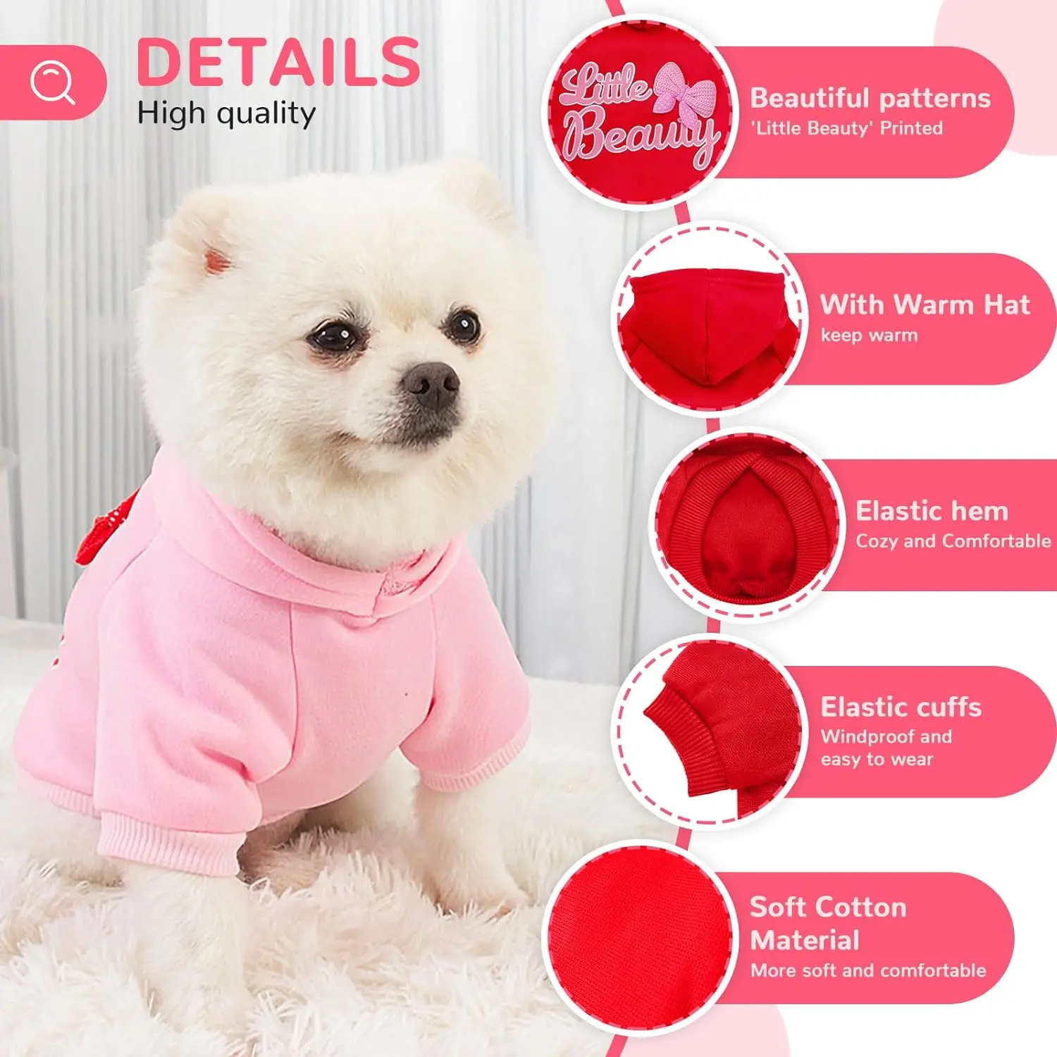 Ropa de otoño e invierno para perros pequeños y medianos y niñas, sudaderas con capucha para perros con forro polar, suéter para cachorros, ropa para Chihuahua Yorkie - imagen 4