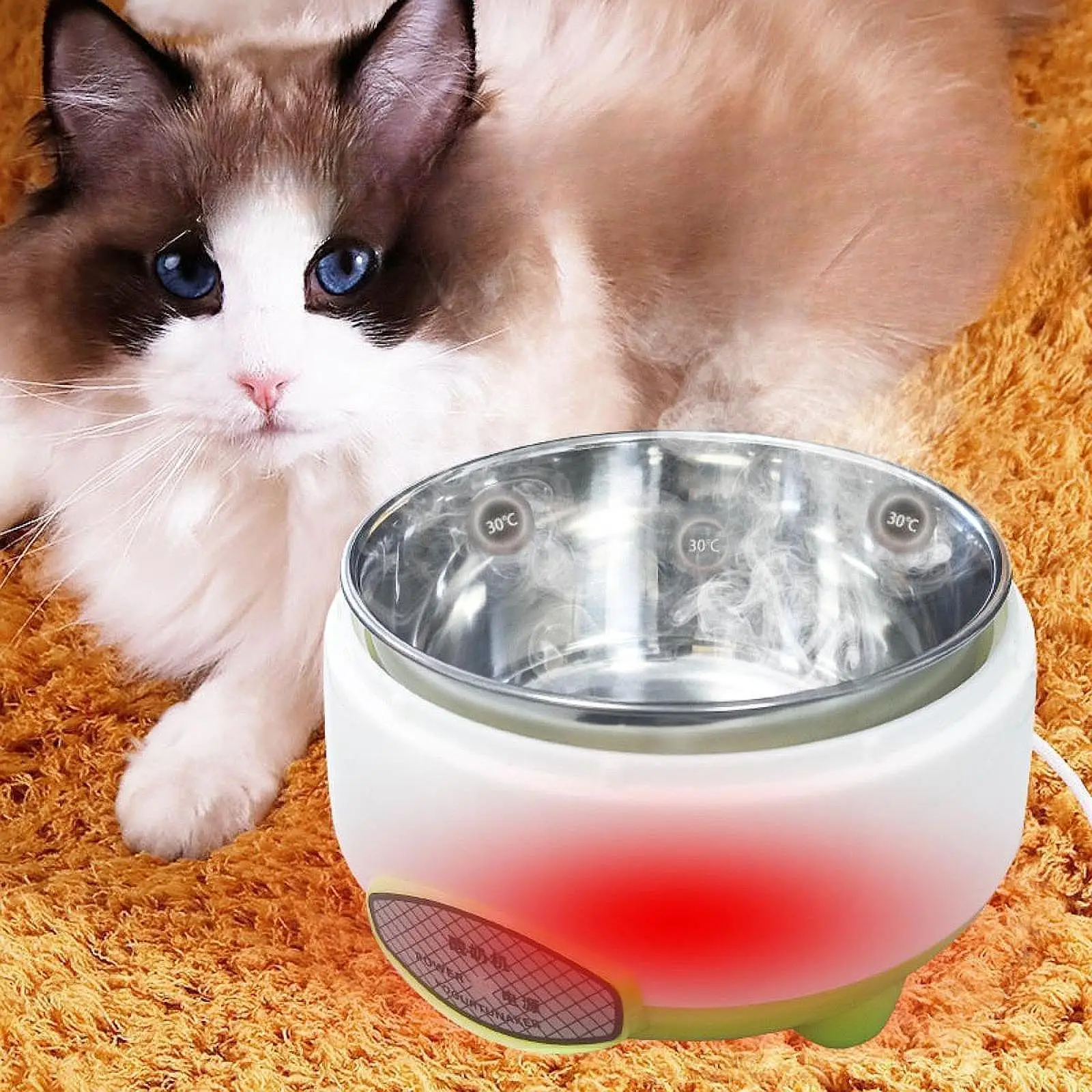Heated Dog Pet Bowl 1000ml Mute Stainless Steel Insert for Cats Kitten Puppy