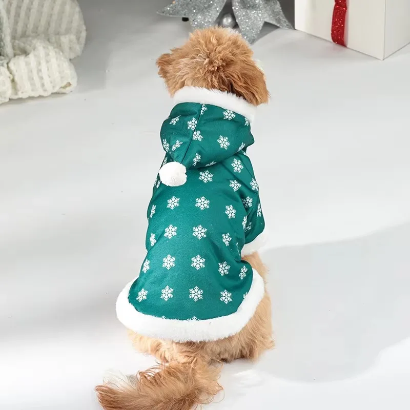 Traje cálido para mascotas para perros pequeños/medianos, abrigo navideño con copo de nieve para perros con capucha, chaqueta de invierno con forro de felpa, - imagen 5
