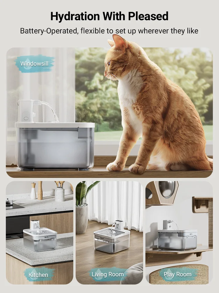 DownyPaws-fuente de agua inalámbrica para gatos, bebedero automático para mascotas con Sensor de movimiento, dispensador de agua para perros, funciona con pilas, 2,5l - imagen 2