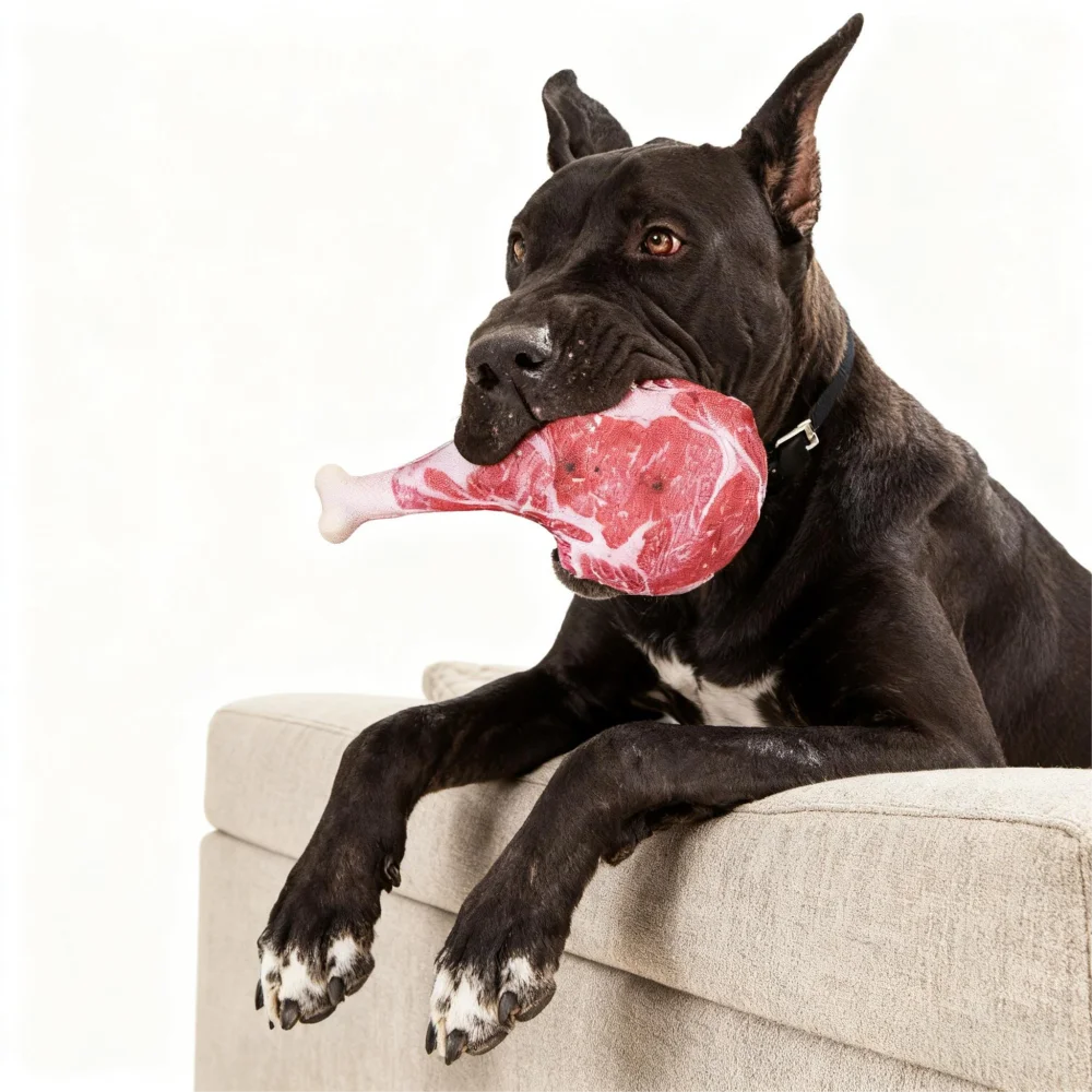 Juguetes de simulación de hueso chirriante para perros, filete resistente a mordeduras, juguete de entrenamiento para masticar perros limpios, filete suave, zanahoria, suministros para mascotas - imagen 4