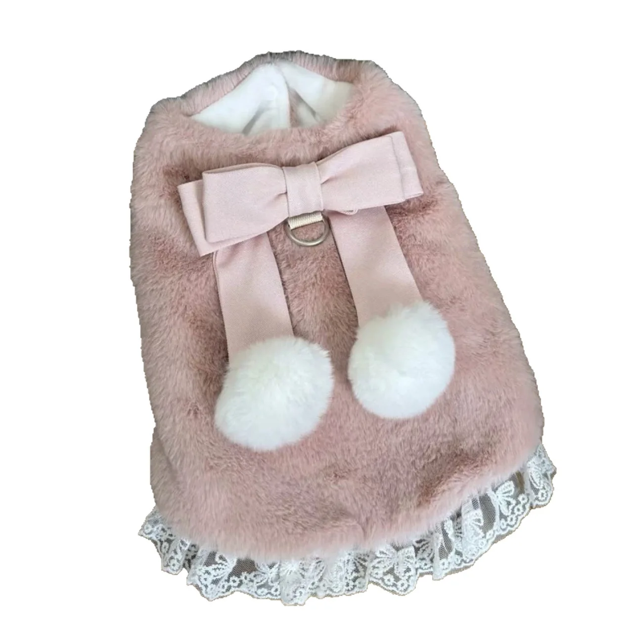 Abrigo de invierno peludo para perro con lazo grande, Chaqueta corta de piel de conejo, vestido de princesa para perro pequeño, ropa para perro Bichon - imagen 5