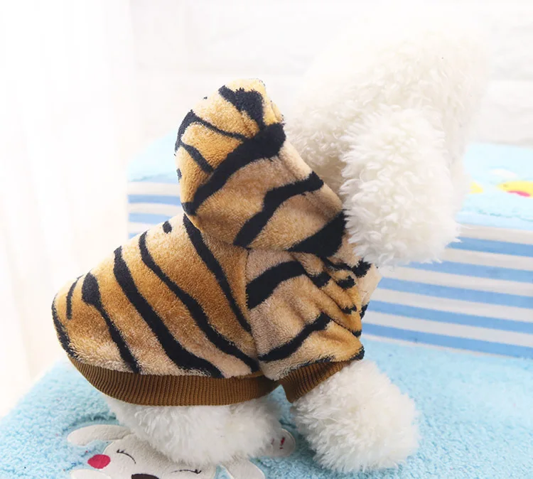 Disfraces divertidos de tigre para perros, vestido de Cosplay de Navidad y Halloween para mascotas, disfraz de tigre para gatos pequeños, Sudadera con capucha de lana para animales, trajes cálidos - imagen 4