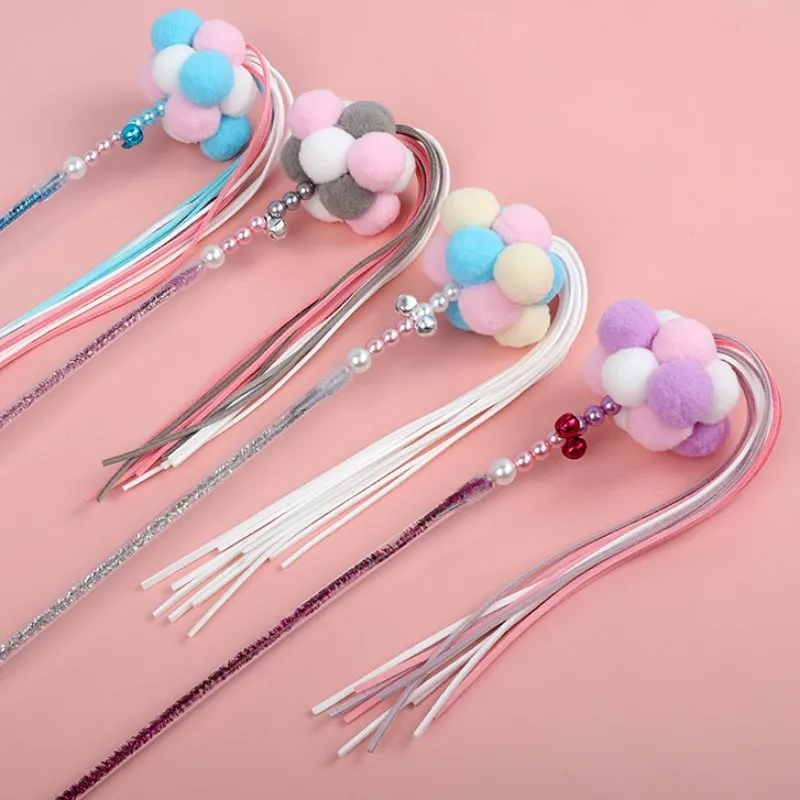Juguetes interactivos para gatos, palos de bola de lana con borla, resistentes a las mordeduras, con campana, Limpieza de dientes, suministros para mascotas - imagen 3