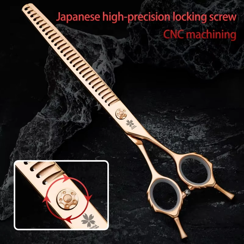 Tijeras rectas de hueso de pescado de oro rosa, 7,5 ", importadas, Material 440, tijeras de recorte especial para Bichón de perros y Mascotas - imagen 5