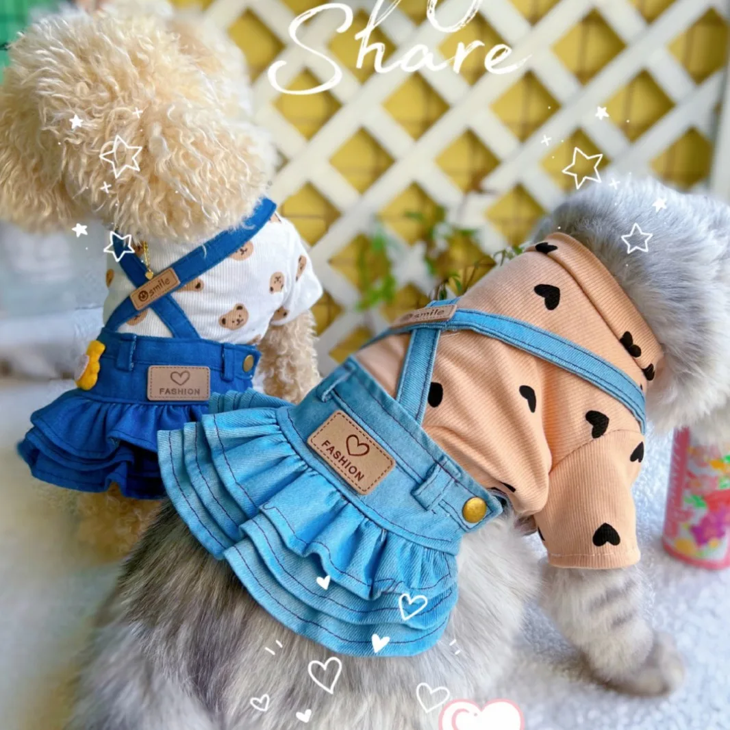 Falda con tirantes de vaquero de primavera para mascotas, Falda corta para perros y vacas, falda para pastel de princesa de Teddy York, vestidos para perros pequeños - imagen 3