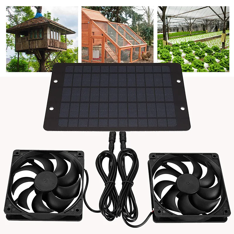 Ventiladores duales solares de 10W y 12V, extractor para mascotas, casa para mascotas al aire libre, ventilador de ventilación para casa de pollos, ventiladores eléctricos - imagen 4