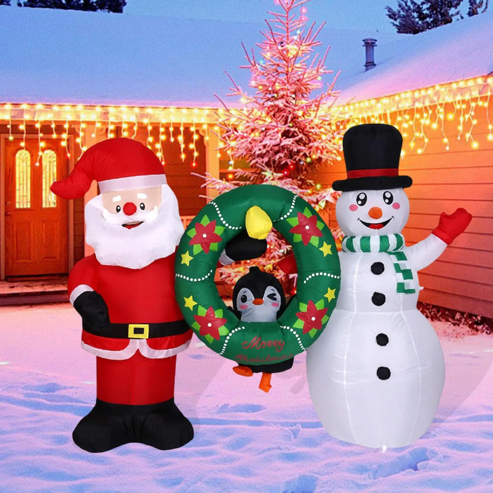 Decoración inflable navideña, al aire libre, accesorios para fotos, adorno navideño, muñeco de nieve de Papá Noel con corona para invierno, jardín - imagen 4