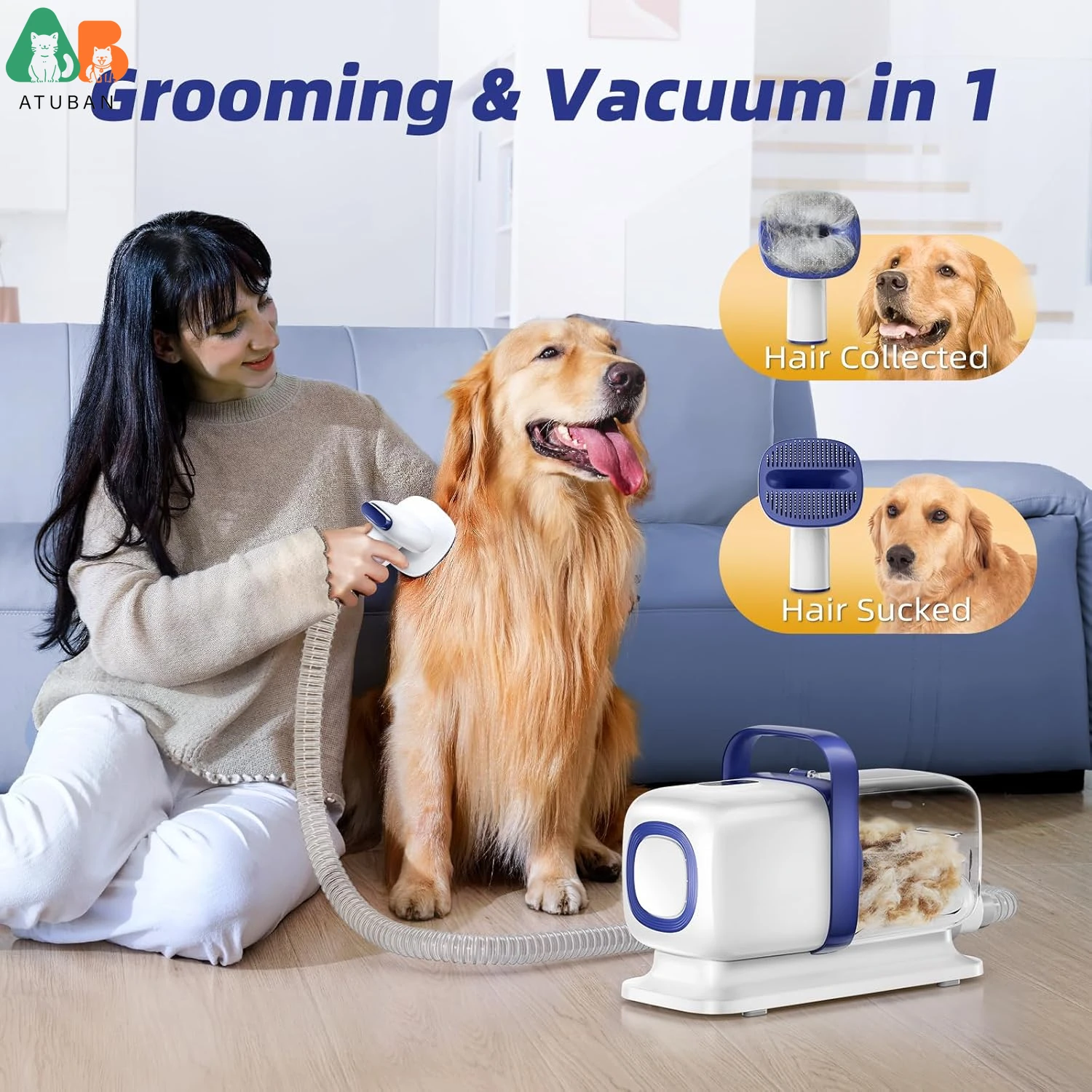 ATUBAN Kit de aseo para perros, aspiradora fuerte para el cuidado de mascotas de 15000Pa para perros, aspiradora para perros de gran capacidad de 2L para perder el cuidado del cabello - imagen 2