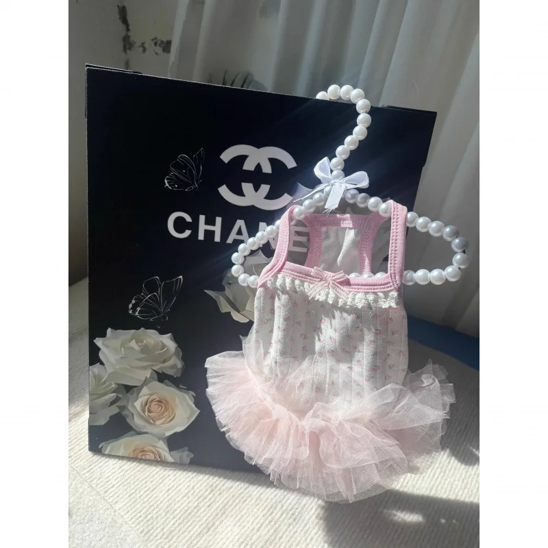 Ins lindo vestido para mascotas perro verano/gato vestido de tirantes Estilo Princesa Teddy Yorkshire vestido de malla Puff lindo vestidos para perros pequeños - imagen 4