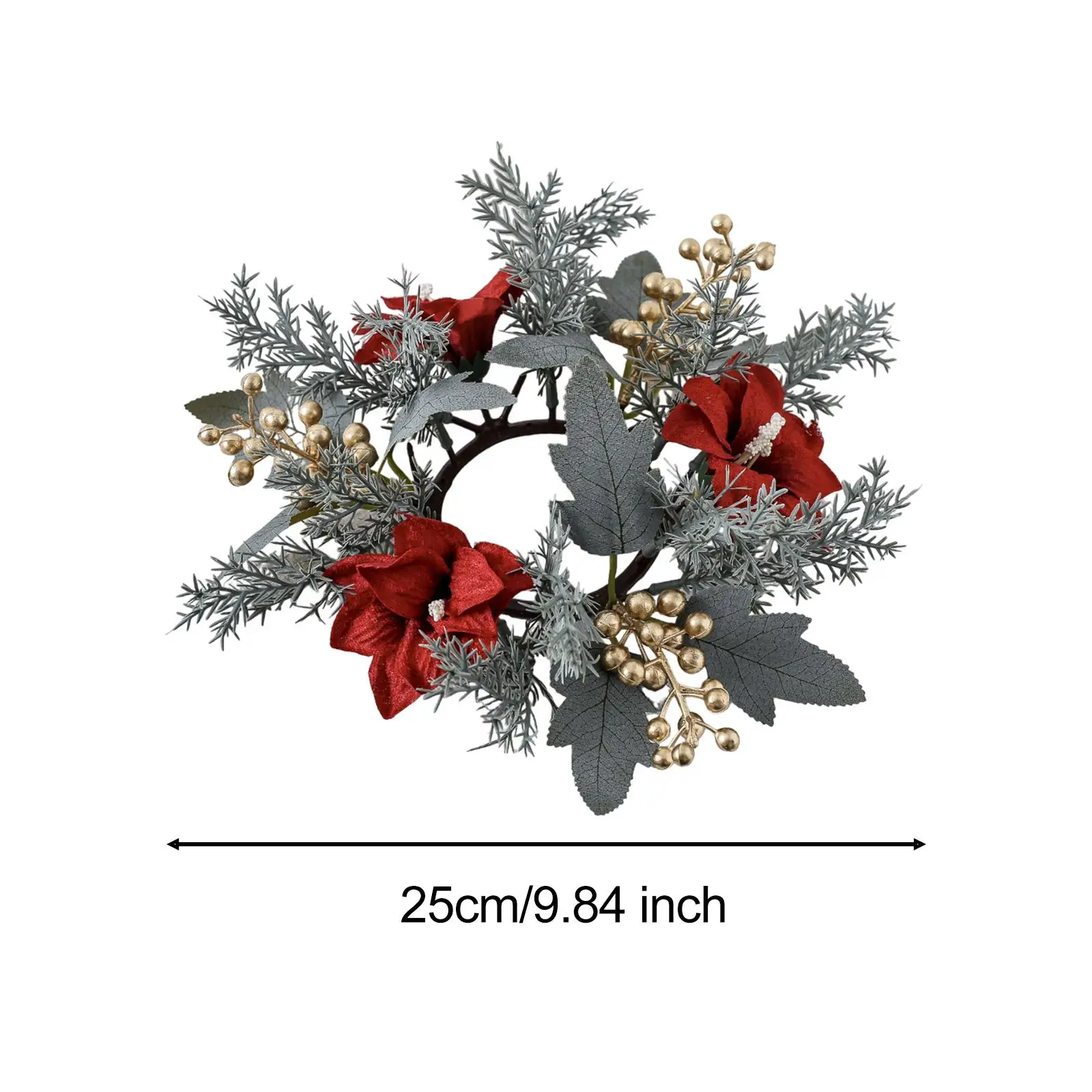 Christmas Pillar Candle Ring Wreath Candle Base Holder Garland for Farmhouse Living Room Dining Table Centerpiece Party Wedding