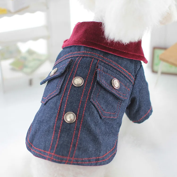 Abrigo con cuello de terciopelo para mascotas, ropa para perros pequeños y medianos, conjunto informal de vaquero, ropa de algodón de cuatro patas, ropa de invierno de dos piernas - imagen 2