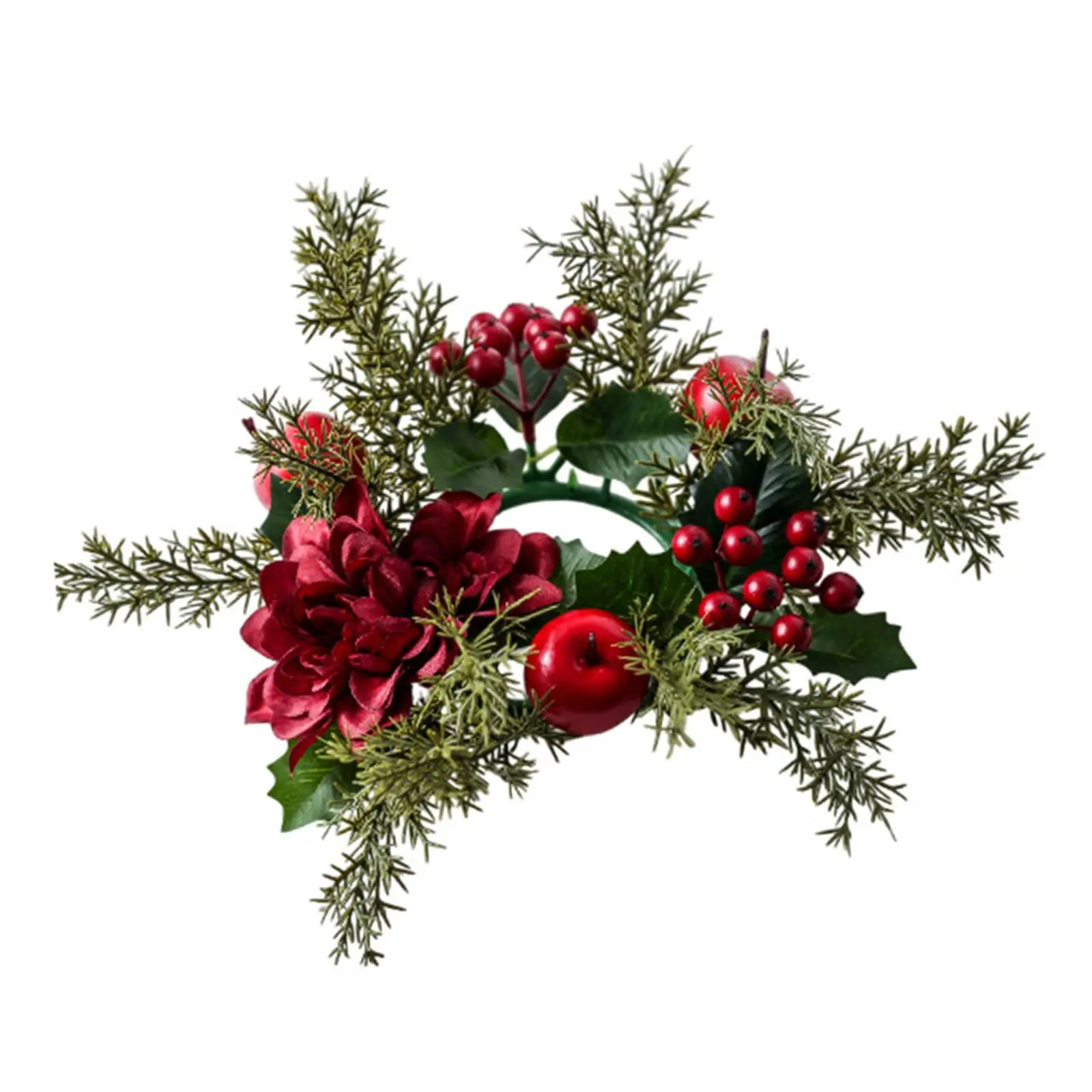 Christmas Candle Ring,Artificial Red Berry Wreath,Candle Holder Garland for Party