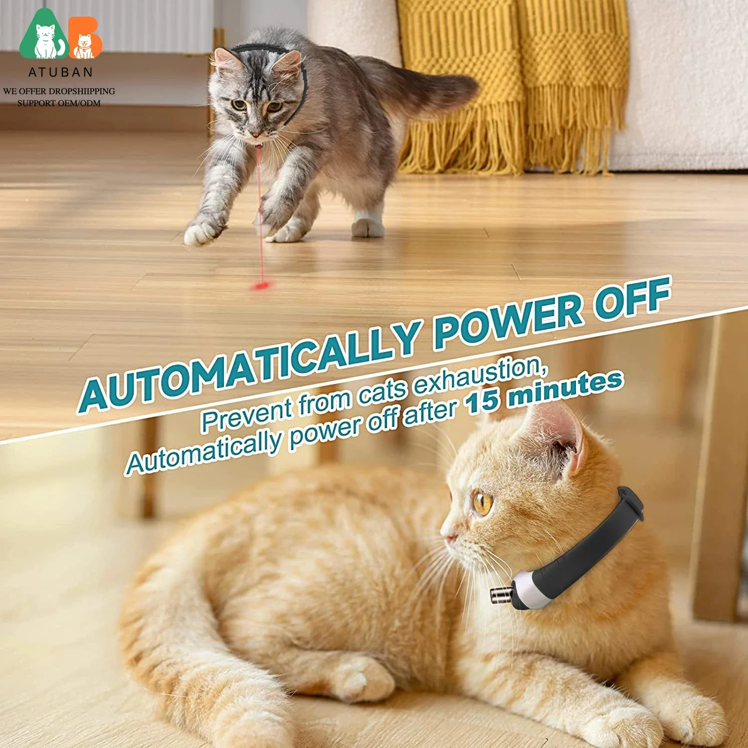 ATUBAN Collar eléctrico inteligente y divertido para gatitos, juguetes automáticos portátiles para gatos, Collar láser para gatos recargable por USB, juguete interactivo - imagen 4