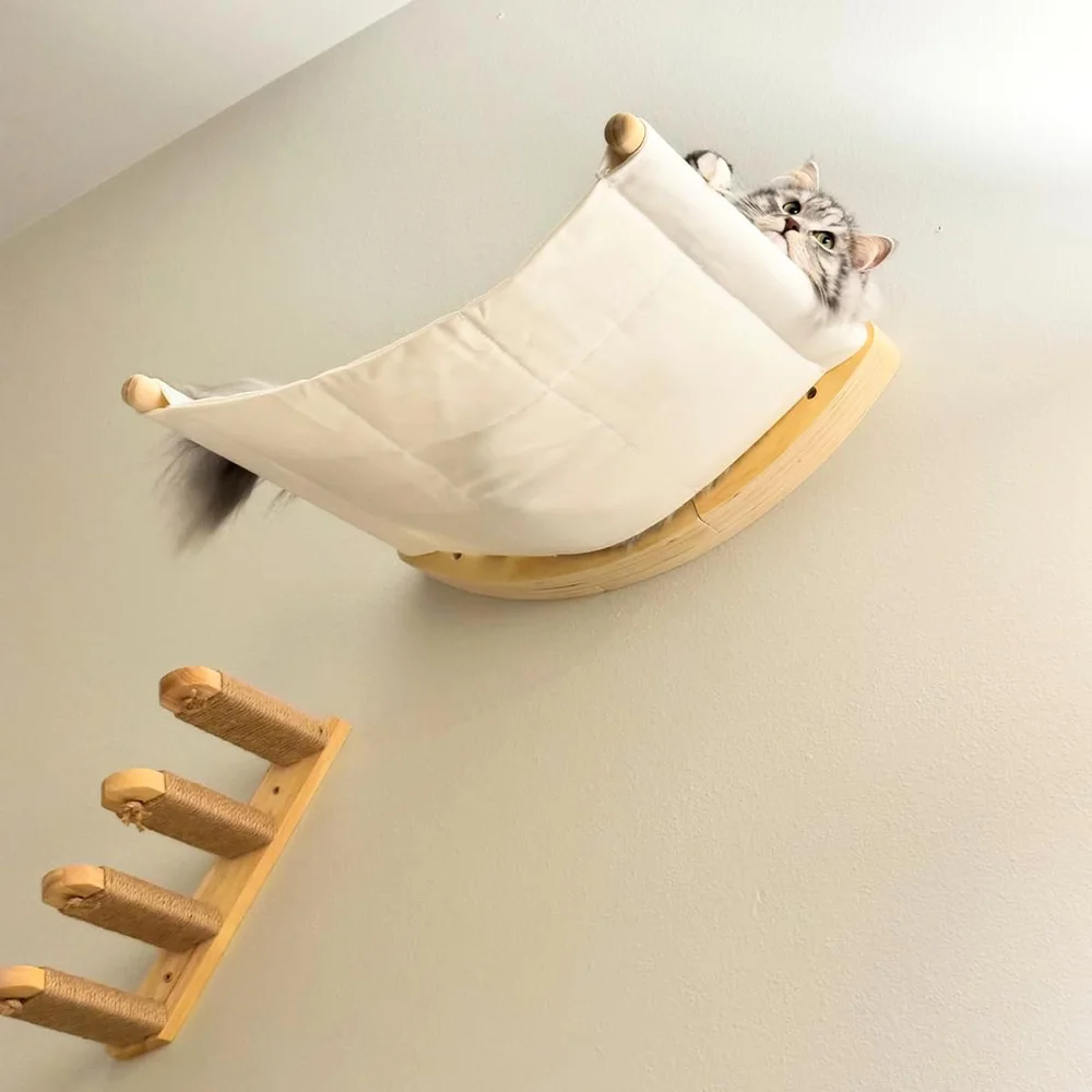 Sistema de escalada para gatos montado en la pared, estantes de madera, escaleras de Sisal, hamaca y perchas, muebles de pared para gatos, escalada y rascar en interiores - imagen 2
