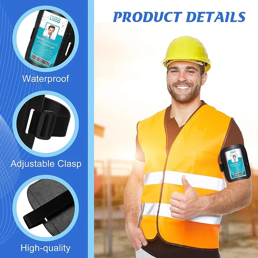 Bandas de brazo horizontales de cuero PU de alta calidad, funda para Tarjeta De Nombre ajustable impermeable, funda elástica para tarjeta de paso - imagen 5